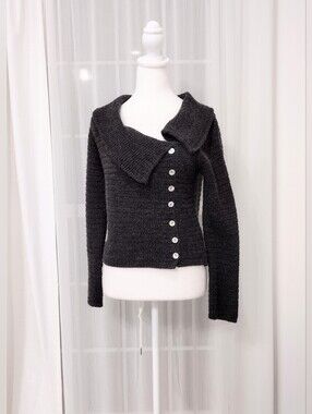 Zara Sz M Charcoal Knit Open-Collar Women's Sweater